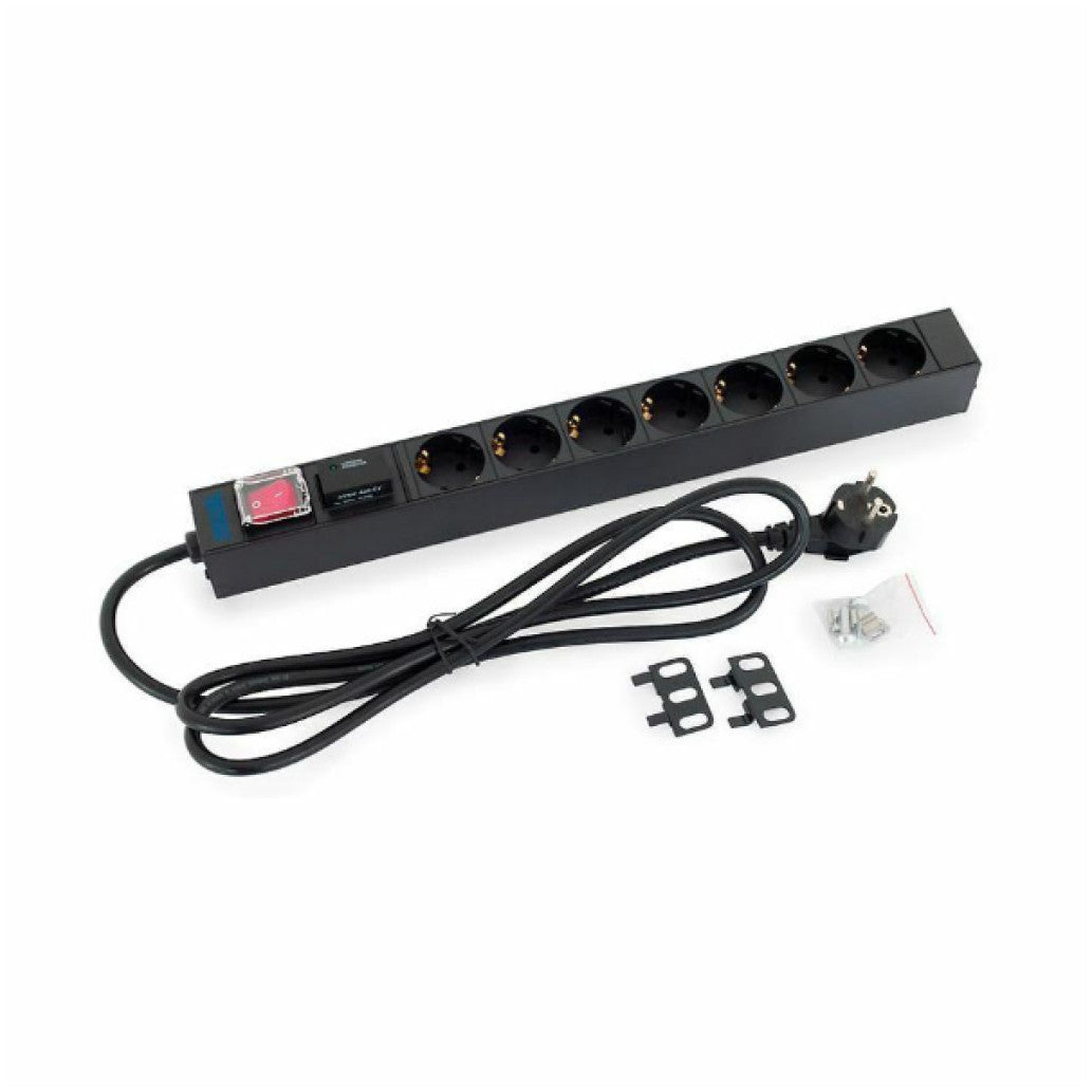 Prenapetostna zaščita Triton 2,00m 1xDIN49441 7x230V ALU rack 1U 19" stikalo (RAB-PD-X12-A1)