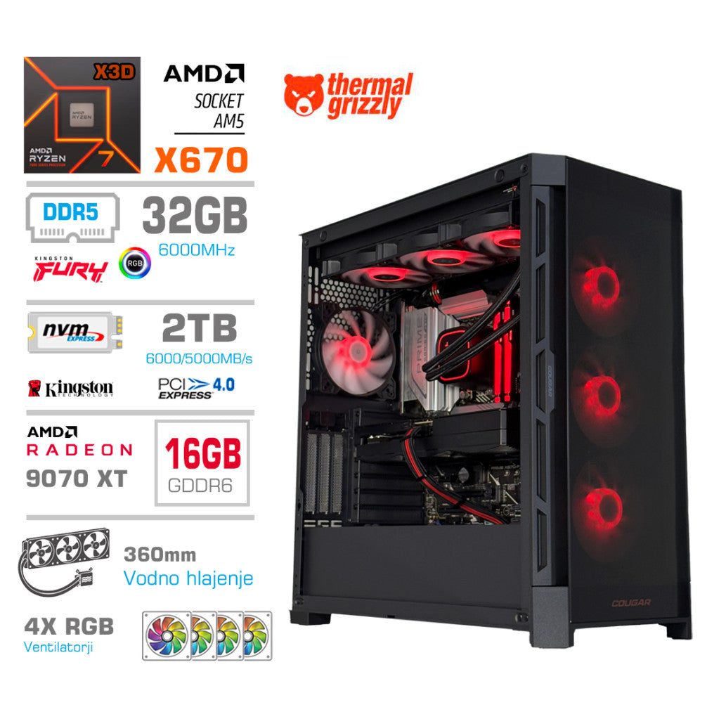 Računalnik MEGA TWR S11 R7-7800X3D/RX9070 XT/32GB-DDR5/2TB-4.0/1050W/Brez OS/črna RGB