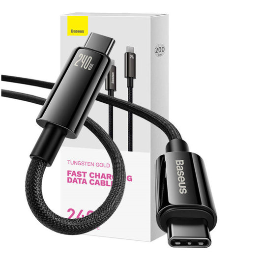 Kabel USB-C => USB-C tekstil ovoj 2,00m 240W Baseus Tungsten Gold črn (CAWJ040101)