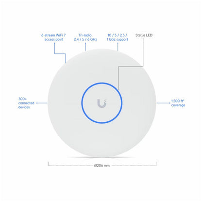Dostopna točka Ubiquiti PoE+ WiFi7 802.11be 5,8Gbit/s 10GbE uplink PoE+ 6x notranja antena (U7-PRO-XG)