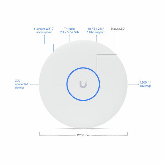 Dostopna točka Ubiquiti PoE+ WiFi7 802.11be 5,8Gbit/s 10GbE uplink PoE+ 6x notranja antena (U7-PRO-XG)