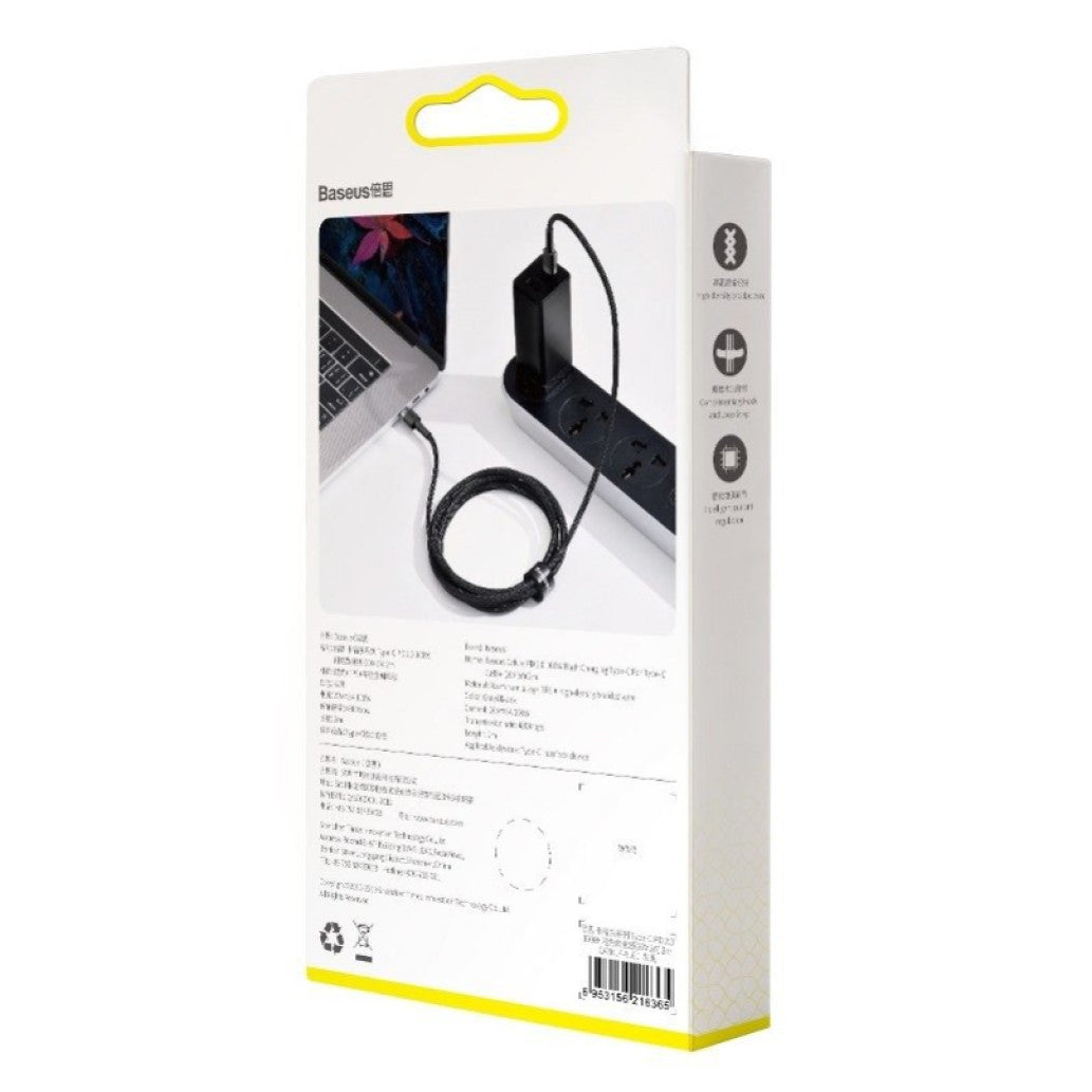 Kabel USB-C => USB-C tekstil ovoj 2,00m 20V/5A 100W PD2 Baseus Cafule črn/siv (CATKLF-ALG1)