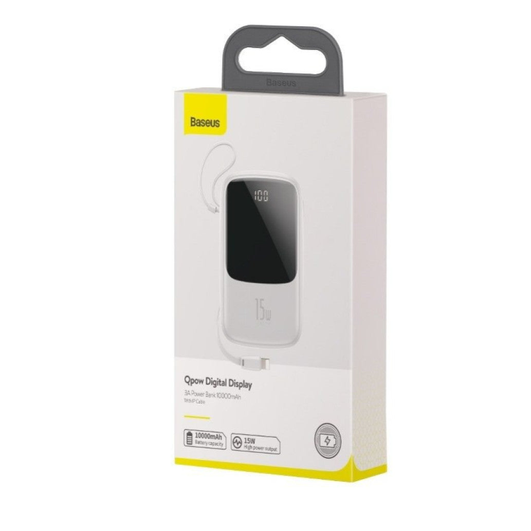 Prenosna baterija Baseus Qpow z Lightning kablom 10.000 mAh 15W 2x USB-A 1x USB-C - bela