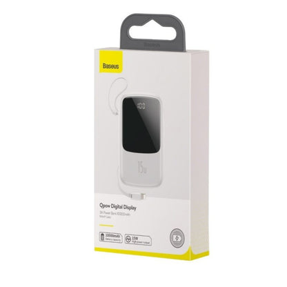 Prenosna baterija Baseus Qpow z Lightning kablom 10.000 mAh 15W 2x USB-A 1x USB-C - bela
