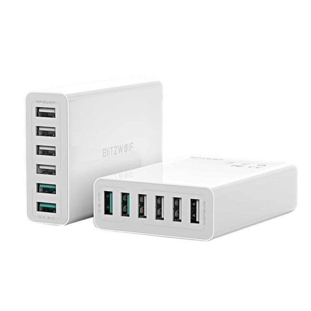 Hišni polnilec 100-240V => 4xUSB-A2.0 2xUSB-A QC3.0 60W BlitzWolf BW-S15 Charger bel (BW-S15 EU)