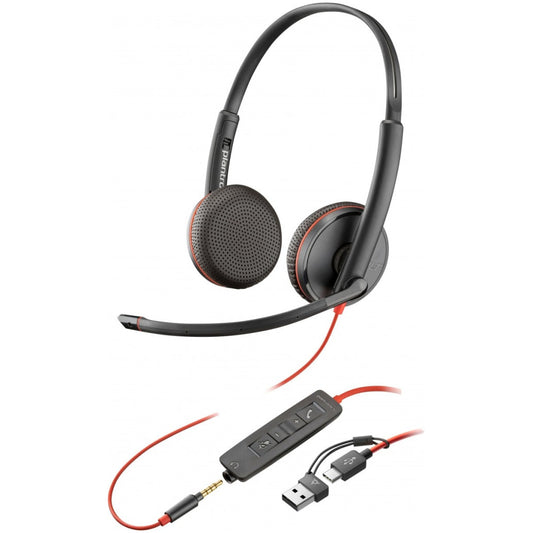 Slušalke žične Poly naglavne z mikrofonom USB USB-C/USB-A/3,5mm Blackwire 3225 črne (8X229AA)