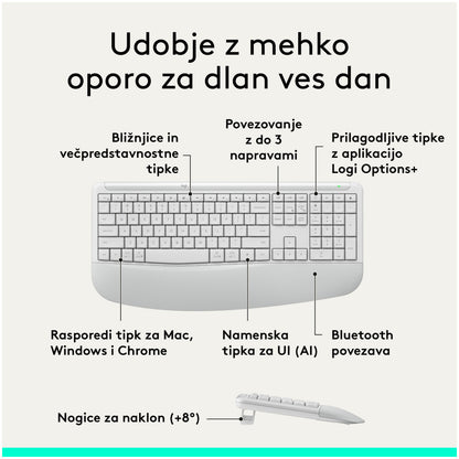 Tipkovnica in miš Logitech brezžična + Bluetooth MK880 Signature Comfort Plus bela SLO gravura (920-014033)