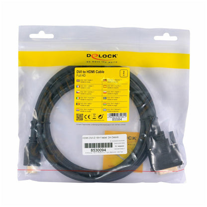 Kabel HDMI(m)=>DVI Digital (18+1) 2,00m Delock 85584