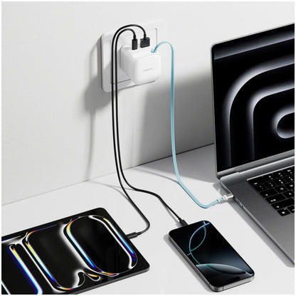 Hišni polnilec 100-240V => 1x USB-C 1x USB-A AD653W 67W GaN z izvlečnim 70cm USB-C kablom Cektech bel (AD653W)