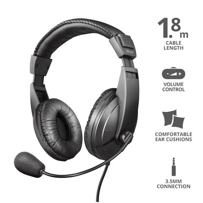 Slušalke žične Trust naglavne z mikrofonom 1x3,5mm QUASAR črne (21661)