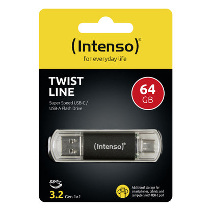 Spominski ključek 32GB USB 3.2/USB-C Intenso Twist Line 70MB/s - plastičen/s pokrovčkom/črn (3539490)