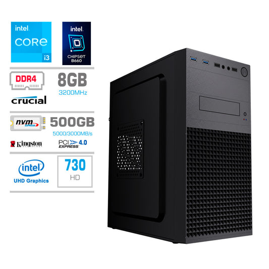 Računalnik MEGA MT S4 i3-14100/Intel 730/8GB/500GB/450W/Brez OS