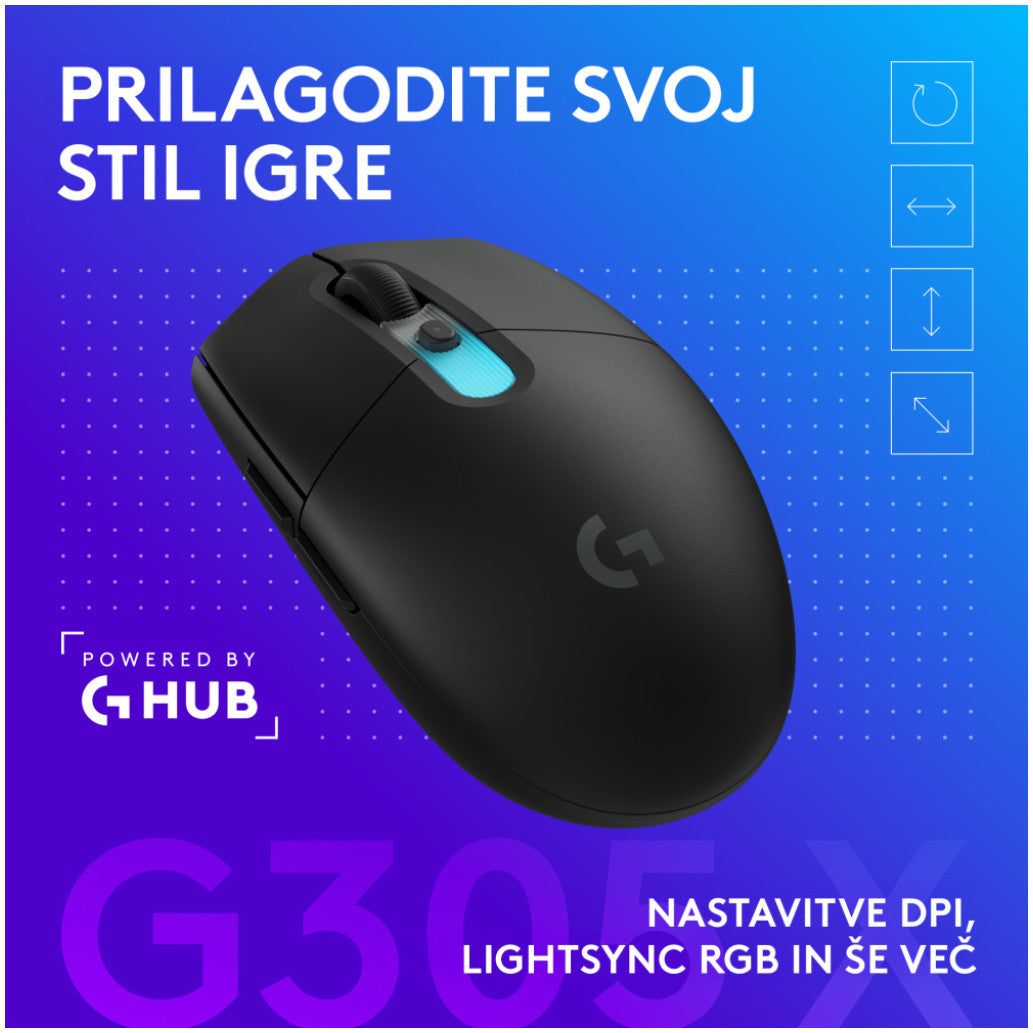 Gaming miška brezžična Logitech G305 X Superlight, črna (910-007739)