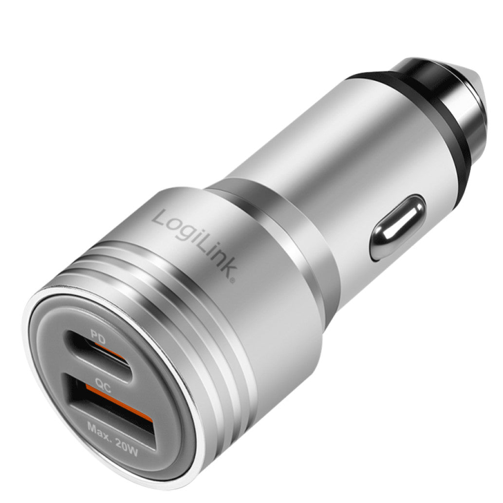 Avto polnilec 12V/24V => 1x USB-C 1x USB-A 20W QC srebrn LogiLink (PA0228A)