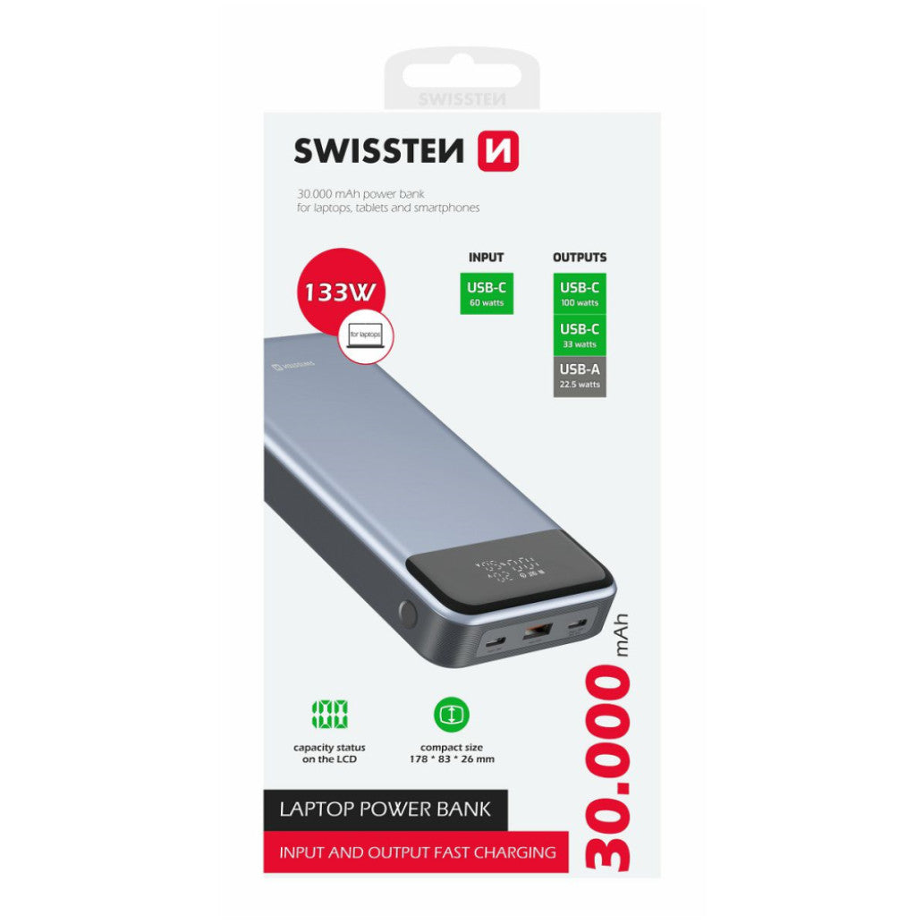 Prenosna baterija Swissten 30000mAH 133W PD 2xUSB-C USB-A (22013917)