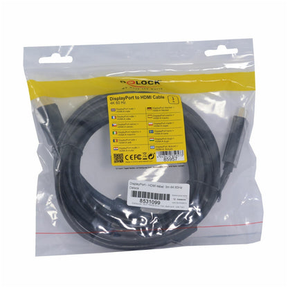 Kabel DisplayPort(m)=>HDMI(m) 3,00m 4K/60Hz črn Delock (85957)