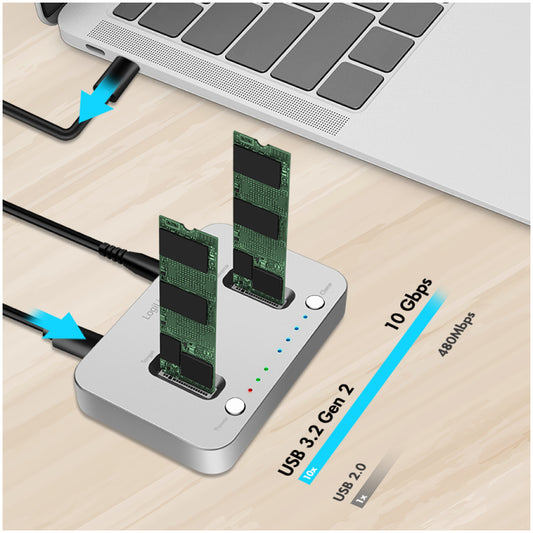 Čitalec diskov USB-C 3.2 Gen2 => 2x M Key 2230/2242/2260/2280 8TB/vhod Logilink Docking Station srebrna (QP0033)