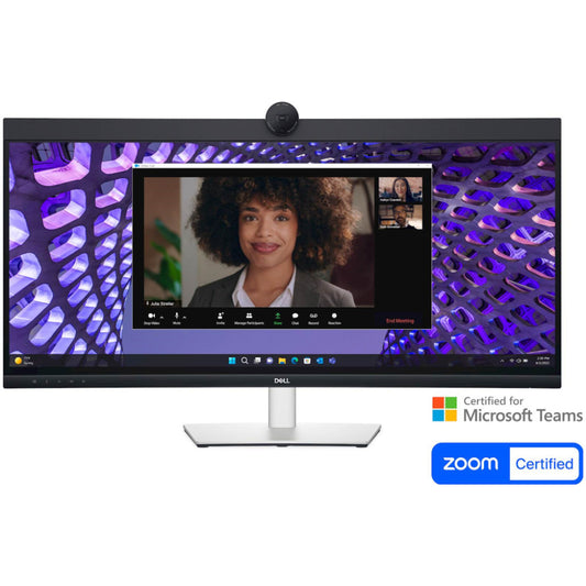 Monitor Dell 86,7 cm (34,14") P3424WEB 3440x1440 Curved konferenca IPS 5ms HDMI DisplayPort USB-C 90W 4xUSB3.2 HAS Kamera Zvočniki 2x5W  3H sRGB99% RJ45 KVM Zoom in Teams certificiran