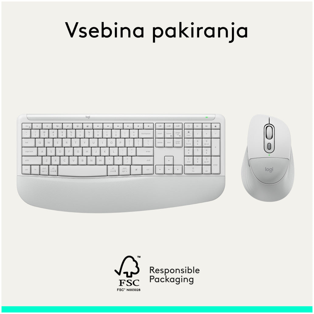 Tipkovnica in miš Logitech brezžična + Bluetooth MK880 Signature Comfort Plus bela SLO gravura (920-014033)