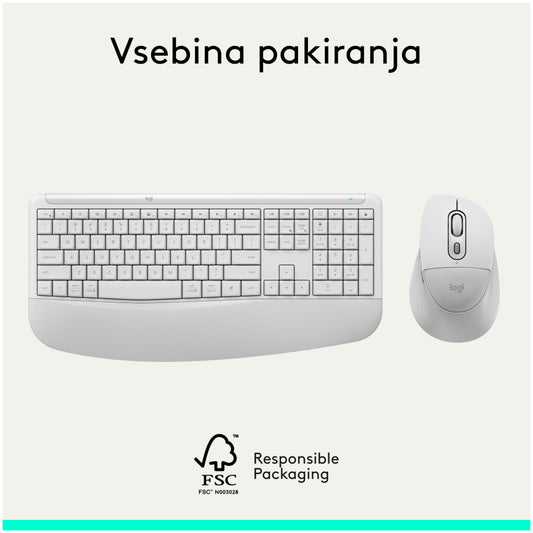 Tipkovnica in miš Logitech brezžična + Bluetooth MK880 Signature Comfort Plus bela SLO gravura (920-014033)