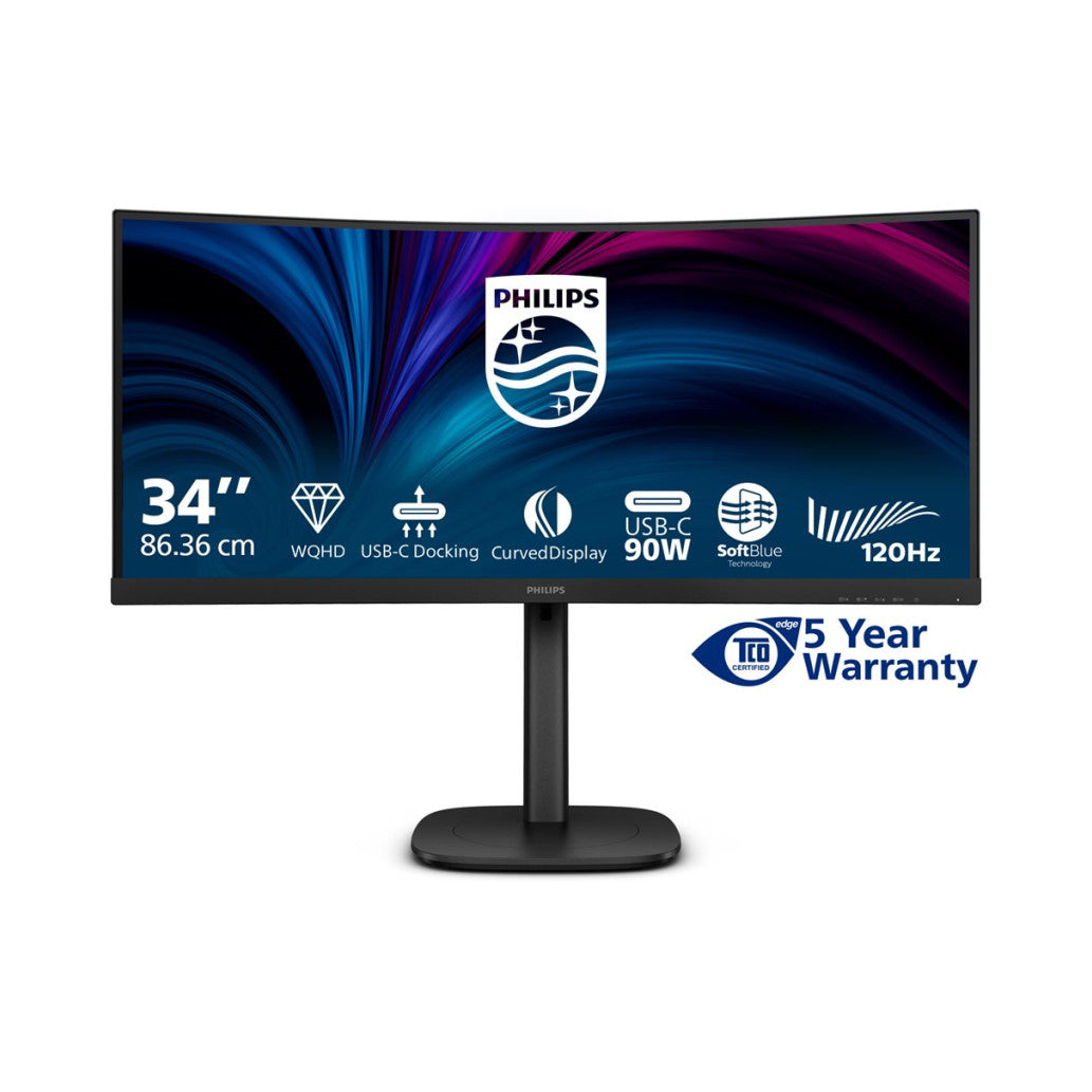 Monitor Philips 86,4 cm (34,0") 34B2U3600C 3440x1440 Curved 120Hz IPS 4ms HDMI DisplayPort USB-C 90W 3xUSB3.2 USB-C-Out HAS  3H sRGB120% AdaptiveSync RJ45 KVM 3000-series