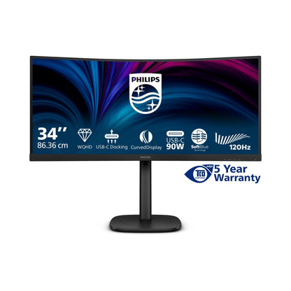 Monitor Philips 86,4 cm (34,0") 34B2U3600C 3440x1440 Curved 120Hz IPS 4ms HDMI DisplayPort USB-C 90W 3xUSB3.2 USB-C-Out HAS  3H sRGB120% AdaptiveSync RJ45 KVM 3000-series