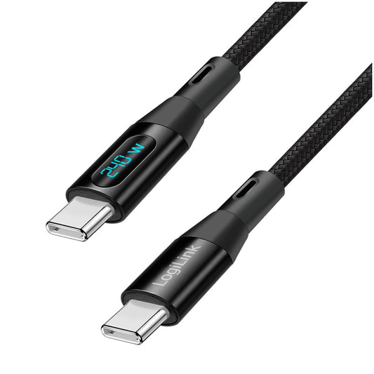 Kabel USB-C (m) => USB-C (m) 2.0 1,0m 240W 5A/48V 480Mbps LED zaslon črn LogiLink (CU0446)