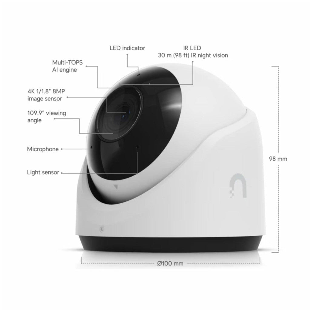 Zunanja nadzorna kamera Ubiquiti UniFi 8 MP RJ45 PoE 109,9° 56,7 °134,1° montažna nočni pogled (UVC-G6-Turret-W)