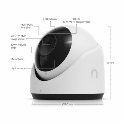 Zunanja nadzorna kamera Ubiquiti UniFi 8 MP RJ45 PoE 109,9° 56,7 °134,1° montažna nočni pogled (UVC-G6-Turret-W)