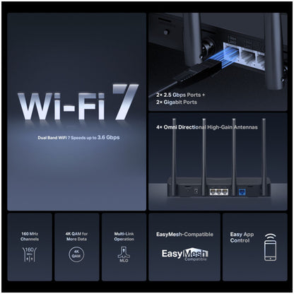 Usmerjevalnik brezžični MERCUSYS WiFi7 802.11be BE3600 3xLAN+WAN 4x antena (MR27BE)