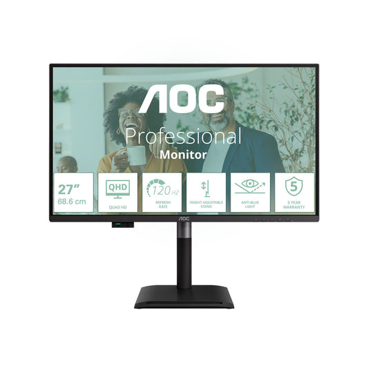 Monitor AOC 68,6 cm (27,0") Q27P4CV 2560x1440 120Hz IPS 4ms HDMI DisplayPort USB-C 96W 4xUSB3.2 USB-C-Out Pivot Zvočniki  3H DCI-P3-95,6% AdaptiveSync RJ45 KVM HDR P4
