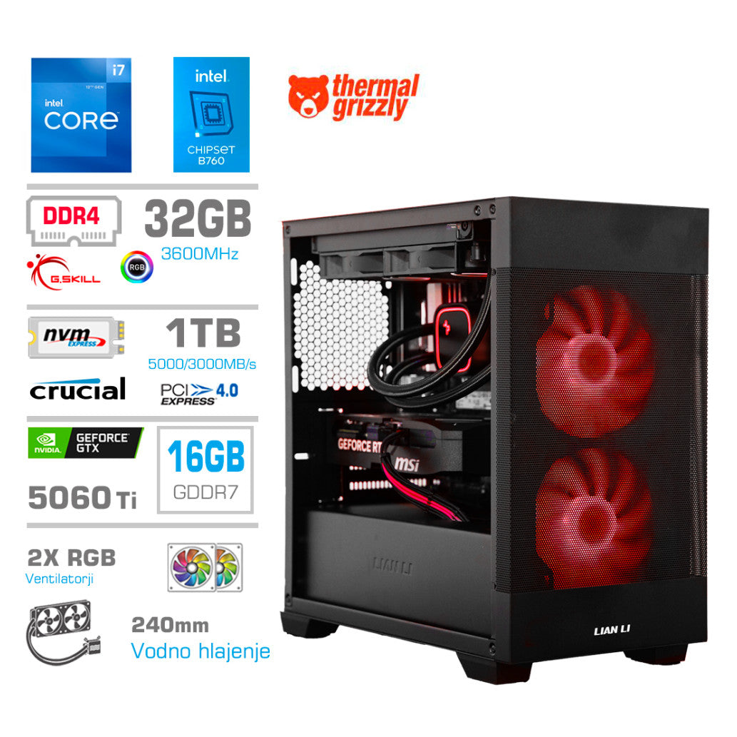 Računalnik MEGA MT S7X i7-12700KF/RTX5060Ti-16GB/32GB/1TB/750W/Brez OS/črna RGB + Estetski napajalni kabli [Rdeča / Črna]