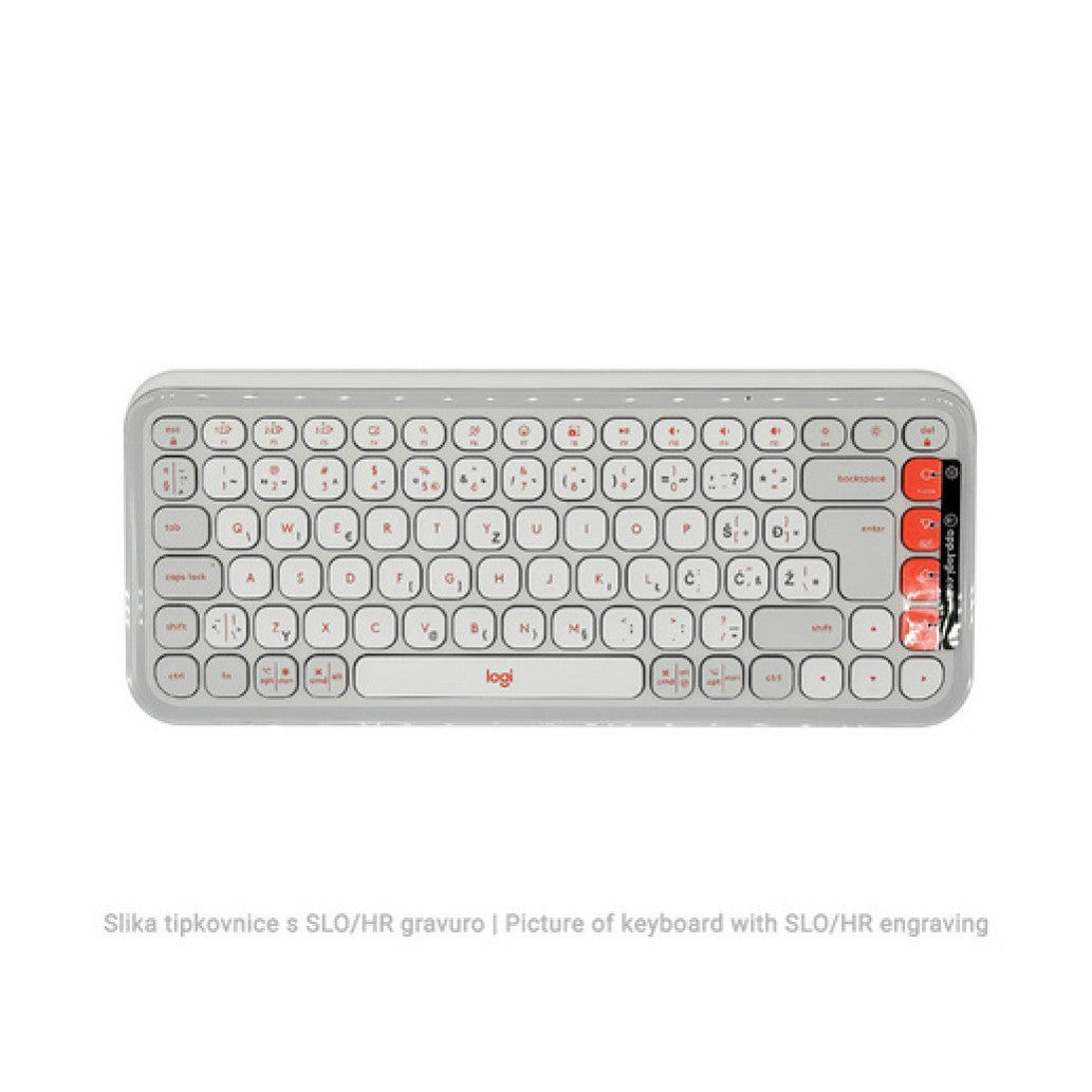 Tipkovnica in miš Logitech brezžična + Bluetooth POP Icon Combo US international bela tiha SLO gravura (920-013141)