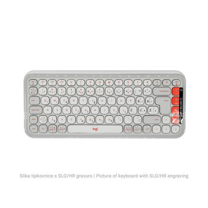Tipkovnica in miš Logitech brezžična + Bluetooth POP Icon Combo US international bela tiha SLO gravura (920-013141)