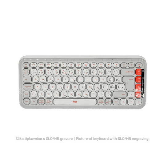 Tipkovnica in miš Logitech brezžična + Bluetooth POP Icon Combo US international bela tiha SLO gravura (920-013141)