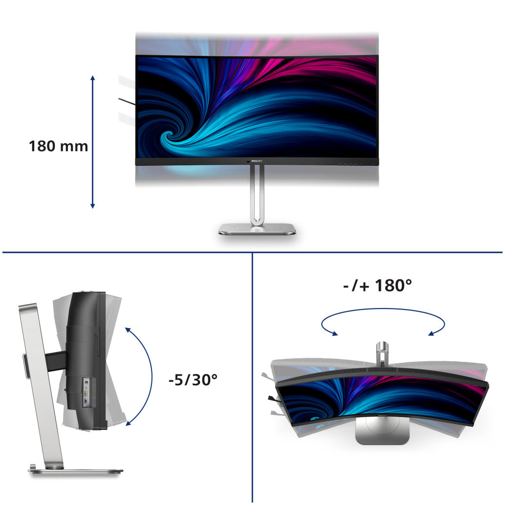 Monitor Philips 86,4 cm (34,0") 34B2U5600C 3440x1440 Curved 120Hz IPS 5ms 2xHDMI DisplayPort USB-C 96W 4xUSB3.2 USB-C-Out HAS Zvočniki 2x5W  3H sRGB120% SeparateSync RJ45 KVM 5000-Series KVM