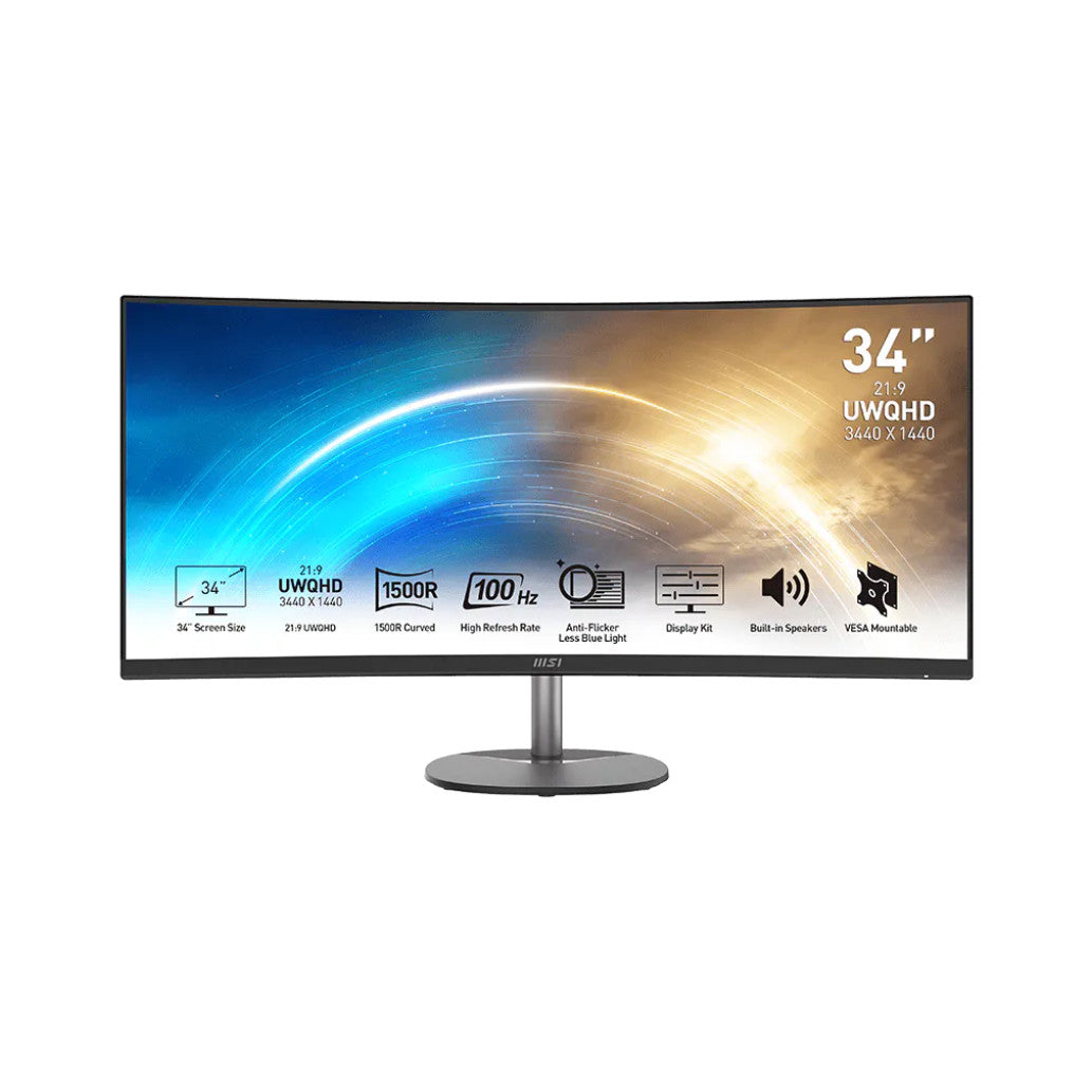 Monitor MSI 86,4 cm (34,0") PRO-MP341CQ 3440x1440 Curved Gaming 100Hz VA 4ms 2xHDMI DisplayPort Zvočniki  sRGB116,25% FreeSync