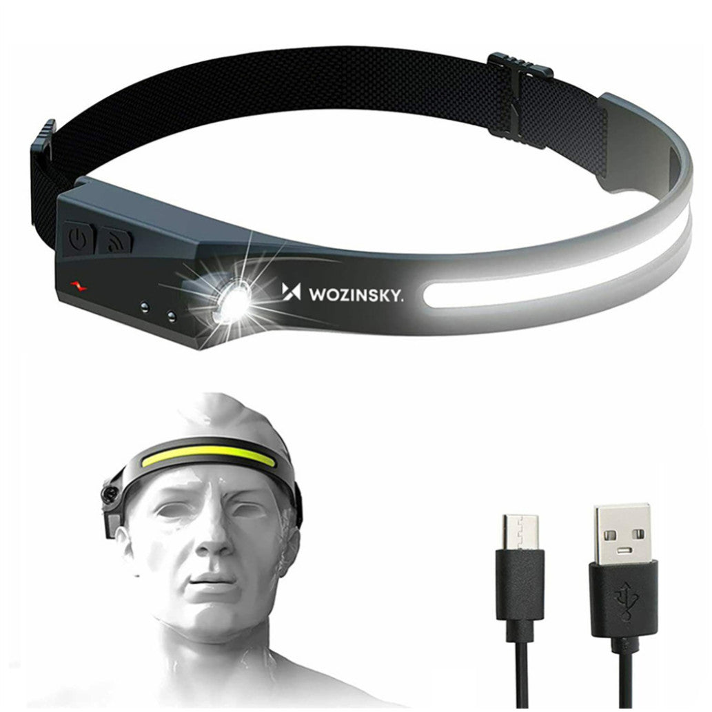 Naglavna svetilka Wozinsky WLC-1200 350lm CREE LED IPX4 z senzorjem gibanja črna (WLC-1200)