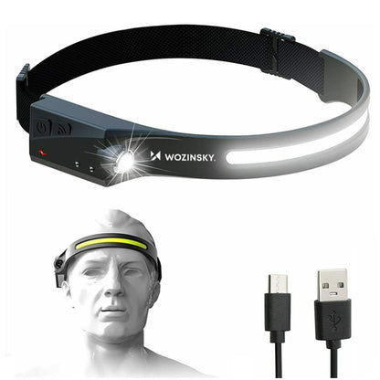 Naglavna svetilka Wozinsky WLC-1200 350lm CREE LED IPX4 z senzorjem gibanja črna (WLC-1200)