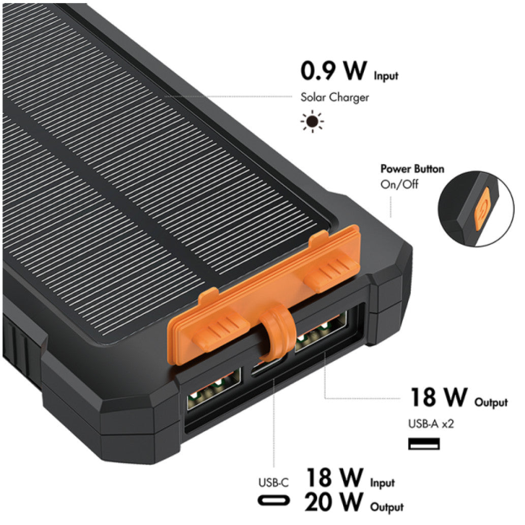 Prenosna baterija Logilink 10000mAh 20W 2x USB-A 1x USB-C solarna črna (PA0390)