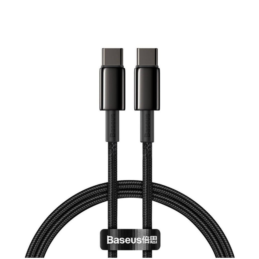 Kabel USB-C => USB-C 2.0 tekstil ovoj 1,00m 20V/5A 100W QC3 PD Tungsten Gold Baseus črn (CATWJ-01) Baseus Tungsten Gold Cable Type-C to Type-C 100W 1m (black)