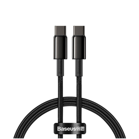 Kabel USB-C => USB-C 2.0 tekstil ovoj 1,00m 20V/5A 100W QC3 PD Tungsten Gold Baseus črn (CATWJ-01) Baseus Tungsten Gold Cable Type-C to Type-C 100W 1m (black)