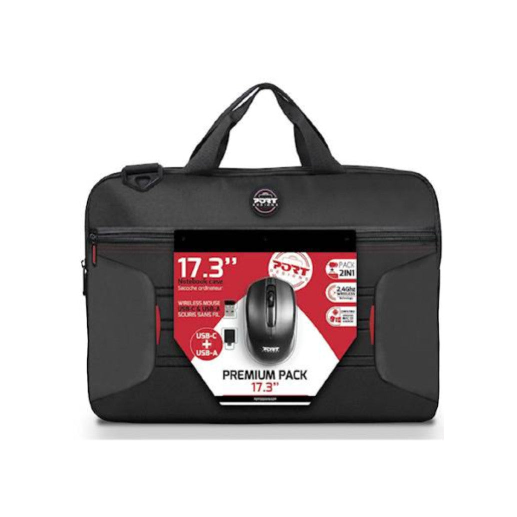 Torba za notesnik 43,9 cm (17,3″) Port Premium Pack + WL miška črna (501874)
