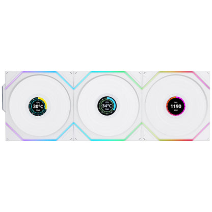 Ventilator Lian-Li UNI FAN TL Wireless LCD 120mm bela ARGB (Reverse Blade 3 pack + kontroler)