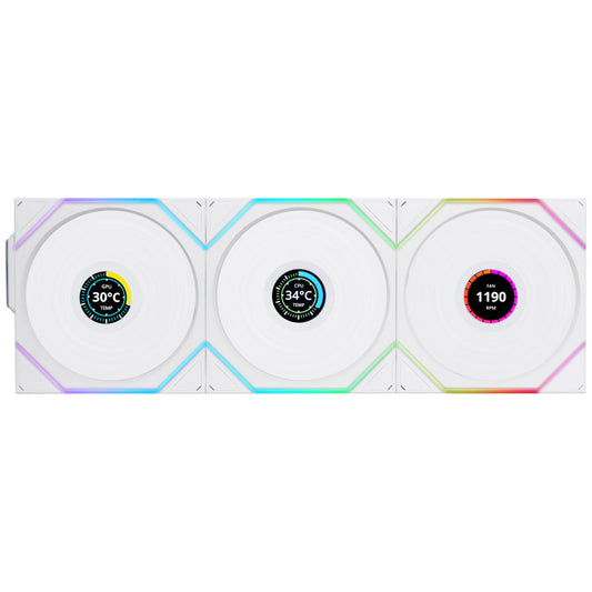 Ventilator Lian-Li UNI FAN TL Wireless LCD 120mm bela ARGB (Reverse Blade 3 pack + kontroler)