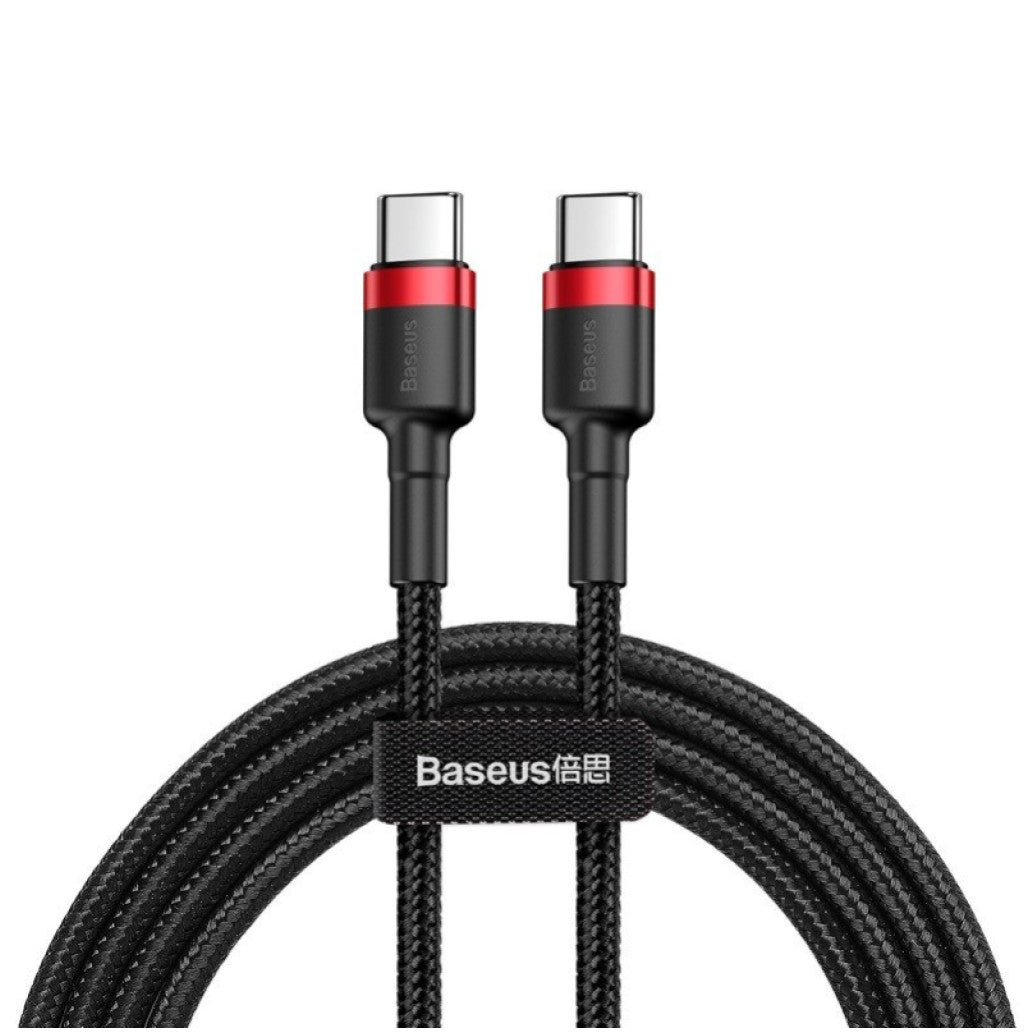 Kabel USB-C => USB-C tekstil ovoj 2,00m 20V/3A 60W PD2 QC3.0 Baseus Cafule črn/rdeč (CATKLF-H91)