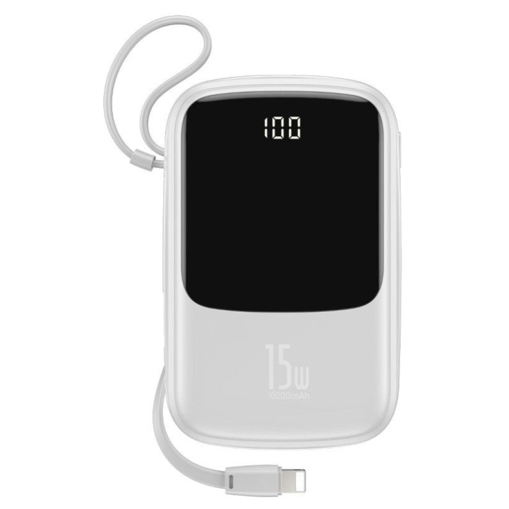 Prenosna baterija Baseus Qpow z Lightning kablom 10.000 mAh 15W 2x USB-A 1x USB-C - bela