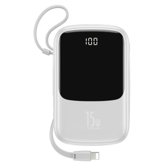 Prenosna baterija Baseus Qpow z Lightning kablom 10.000 mAh 15W 2x USB-A 1x USB-C - bela