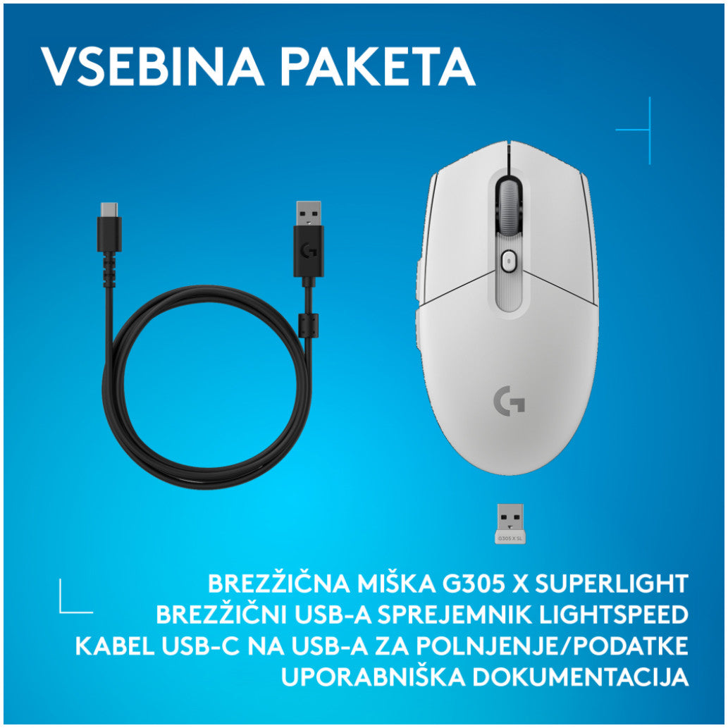 Gaming miška brezžična Logitech G305 X Superlight, bela (910-007747)