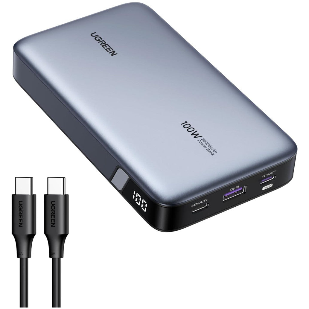 Prenosna baterija Ugreen 20000mAh 100W PD 1x USB-A 2x USB-C črna (25188)